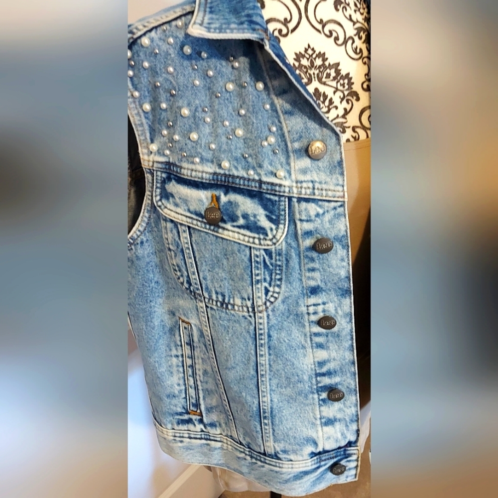 Womens Gorgeous Studded And Pearls Denim Vest